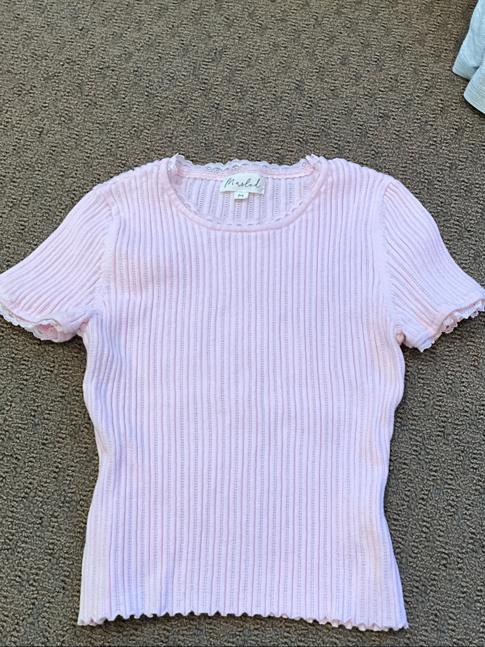 Marled Pastel Pink Ribbed Short Sleeve Knit Top
